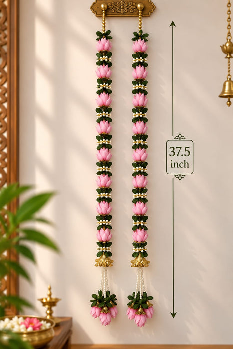 (Design No.10) Pink Lotus Floral Hanging Toran | 37.5 Inch Traditional Door & Wall Hanging for Home & Festive Decor