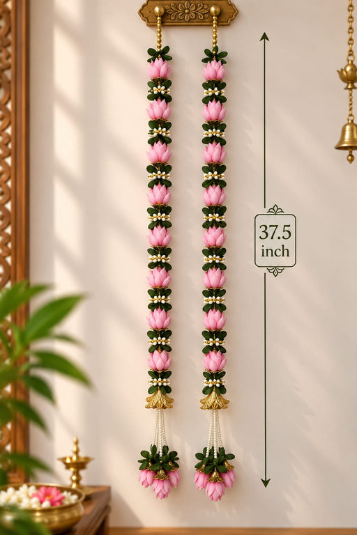 (Design No.10) Pink Lotus Floral Hanging Toran | 37.5 Inch Traditional Door & Wall Hanging for Home & Festive Decor