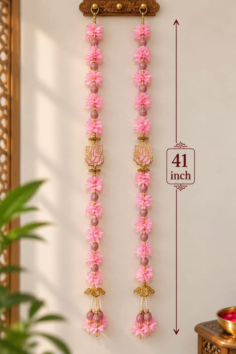 (Design No.8) Pink Flower & Ganesha Hanging Toran | 41 Inch Floral Door Hanging for Home, Pooja Room & Festive Decor