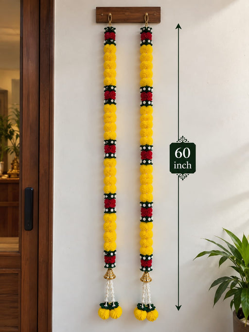 (Design No.12)  Premium Artificial Marigold Flower Toran 60 Inch | Yellow & Red Floral Door Hanging for Festive Home Décor
