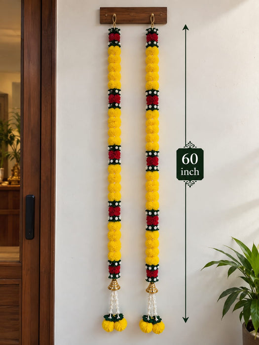 (Design No.12)  Premium Artificial Marigold Flower Toran 60 Inch | Yellow & Red Floral Door Hanging for Festive Home Décor