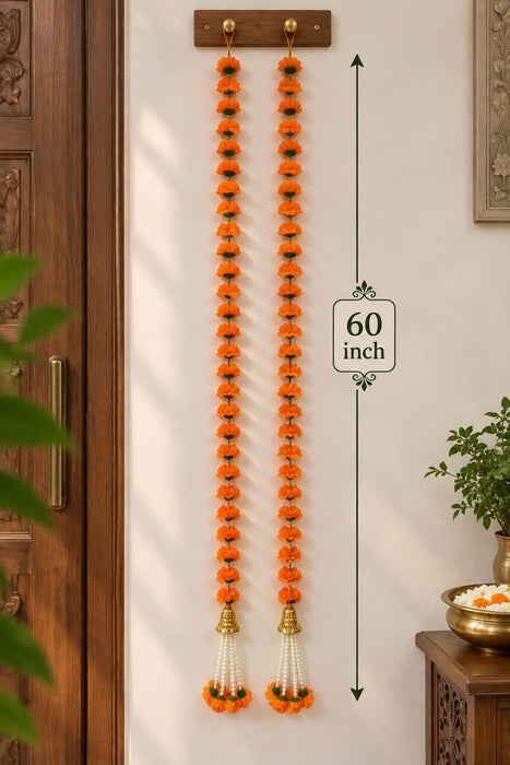 (Design No.13) Marigold Flower Toran Hanging 60 Inch | Traditional Artificial Genda Phool Door & Wall Hanging for Diwali, Pooja & Festive Décor