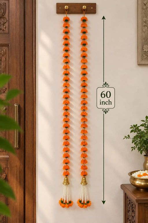 (Design No.13) Marigold Flower Toran Hanging 60 Inch | Traditional Artificial Genda Phool Door & Wall Hanging for Diwali, Pooja & Festive Décor
