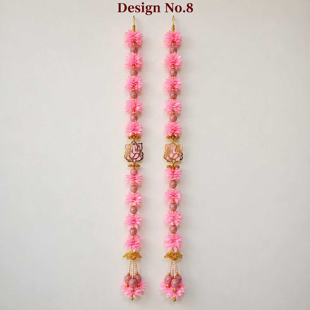 (Design No.8) Pink Flower & Ganesha Hanging Toran | 41 Inch Floral Door Hanging for Home, Pooja Room & Festive Decor