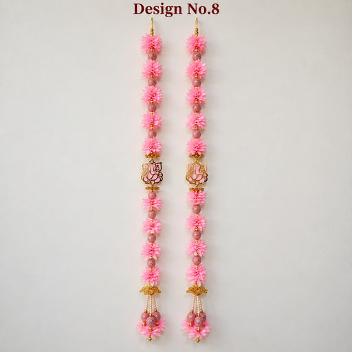 (Design No.8) Pink Flower & Ganesha Hanging Toran | 41 Inch Floral Door Hanging for Home, Pooja Room & Festive Decor