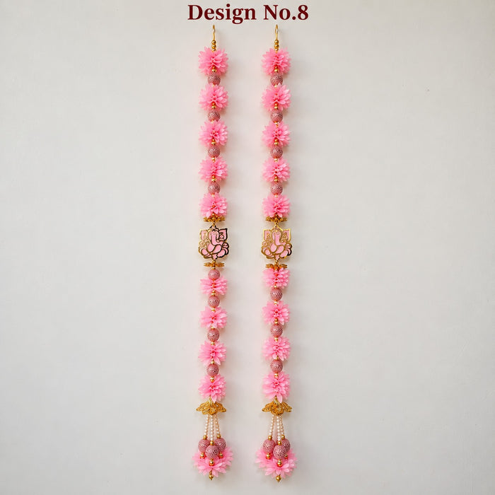 (Design No.8) Pink Flower & Ganesha Hanging Toran | 41 Inch Floral Door Hanging for Home, Pooja Room & Festive Decor