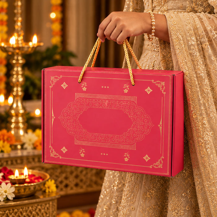 Premium Red Gift Hamper Box with Handle  | Luxury Gift Packaging Box for Wedding, Diwali & Festive Gifting