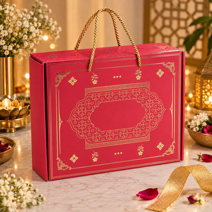 Premium Red Gift Hamper Box with Handle  | Luxury Gift Packaging Box for Wedding, Diwali & Festive Gifting