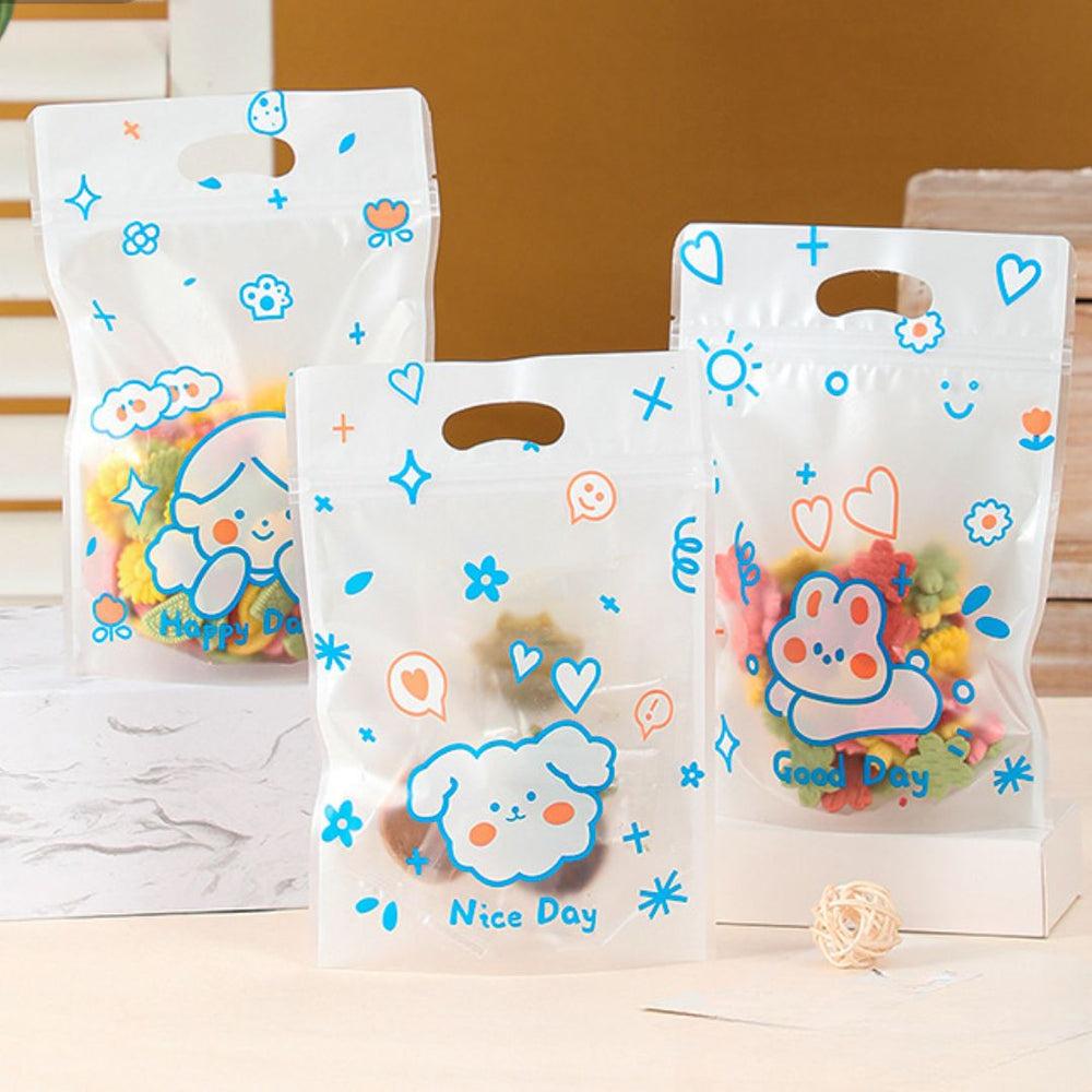 Small Random Teddy Design Ziplock Goodie Hand Bags With Handle For Gifting, Return Gifts, Birthday, Baby Shower, Party Pouches | Chocolate & Dry Fruit Packing, Gift Pouch