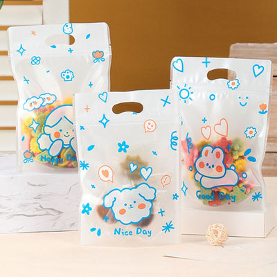 Small Random Teddy Design Ziplock Goodie Hand Bags With Handle For Gifting, Return Gifts, Birthday, Baby Shower, Party Pouches | Chocolate & Dry Fruit Packing, Gift Pouch