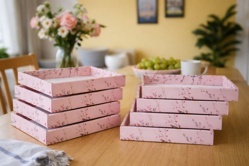 Pink Color Multipurpose Decorative Viral Folding Paper Box (without net and Twister) Rectangle Cardboard Box DIY Tray for Gift Hamper, Gifting (Cardboard Folding Paper Box),Room Hamper,Wedding Hamper