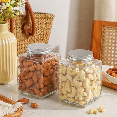 Premium Star Shape And Square Shape Transparent Storage Jar with Lid | Cute Candy Jar, Dry Fruit Container, Gift Packing Jar for Kids & Hampers