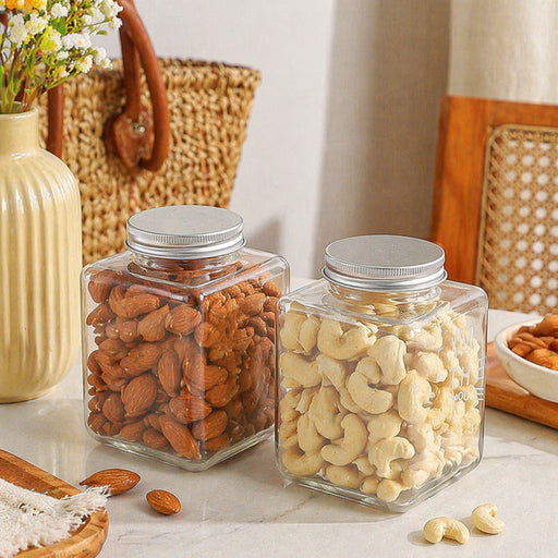 Premium Star Shape And Square Shape Transparent Storage Jar with Lid | Cute Candy Jar, Dry Fruit Container, Gift Packing Jar for Kids & Hampers