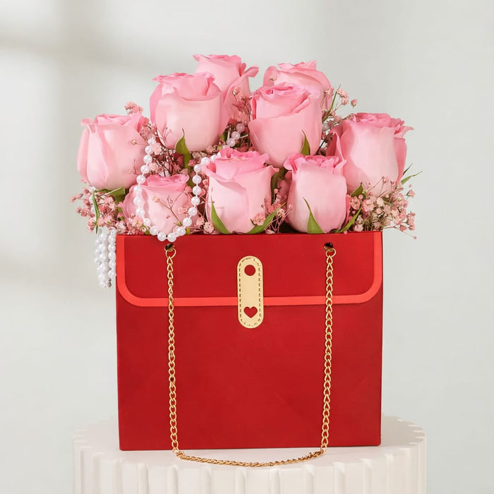 Luxury Chain Handle Gift Bag | Premium Wedding Return Gift Bag | Foldable Paper Gift Bag for Hampers & Gifting (Black, Red, Pink, White)