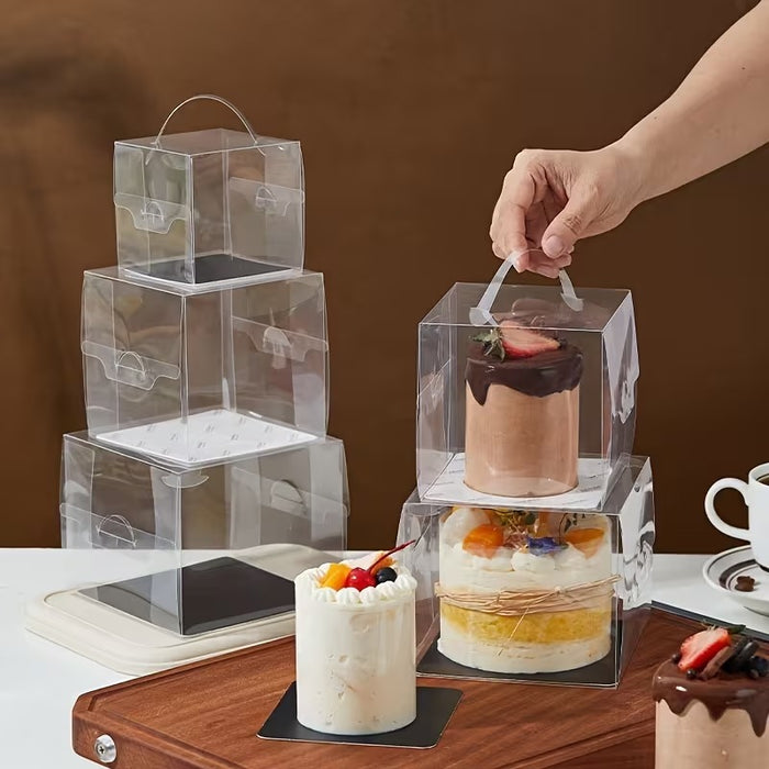 Transparent Cake Box with Handle | Foldable Clear Cake Packaging Box for Desserts, Hampers & Gifting