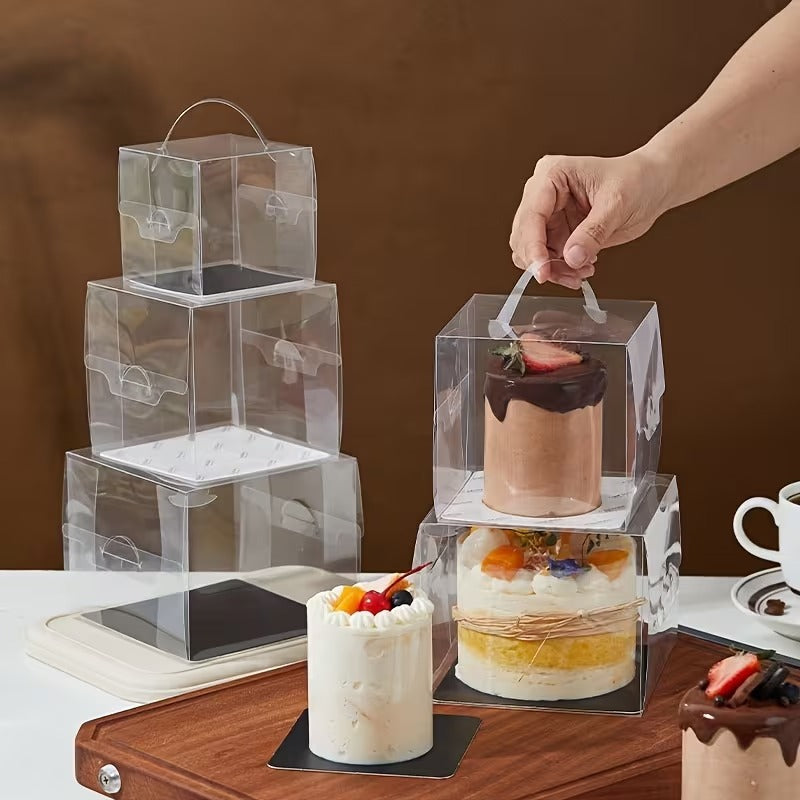 Transparent Cake Box with Handle | Foldable Clear Cake Packaging Box for Desserts, Hampers & Gifting