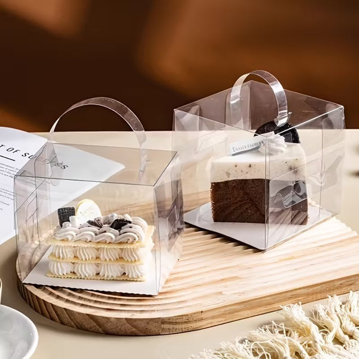 Transparent Cake Box with Handle | Foldable Clear Cake Packaging Box for Desserts, Hampers & Gifting