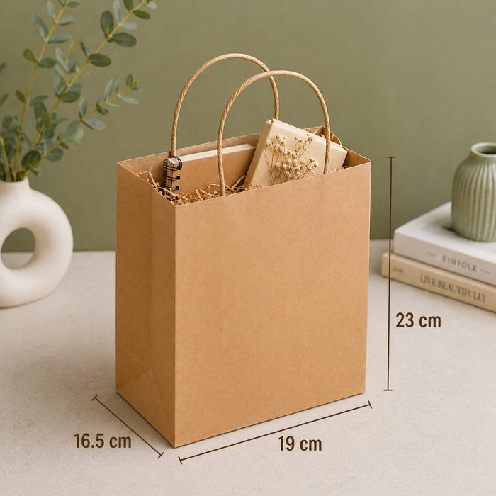 Brown Kraft Paper Carry Bags with Handle | Eco-Friendly Gift Bags for Shopping, Hampers & Packaging | Available size  in Small, Medium & Large Sizes