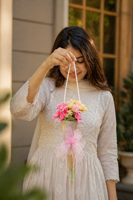 Artificial Daisy Flower Bouquet with Pearl Handle | Decorative Wall Hanging Floral Arrangement for Home Decor, Living Room, Gifting & Festive Decoration