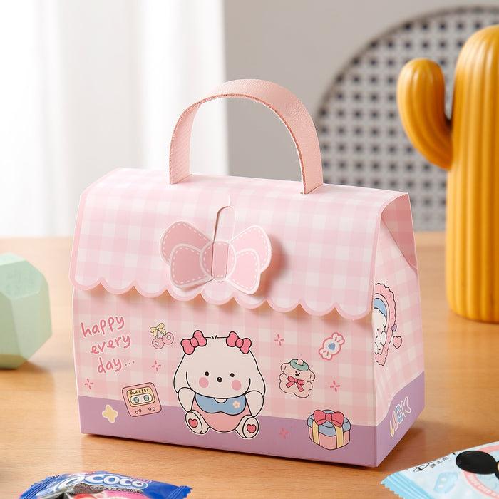 Cute Cartoon Mini Gift Box with Handle – Party Return Gift Packaging Box (Red, Blue & Pink)