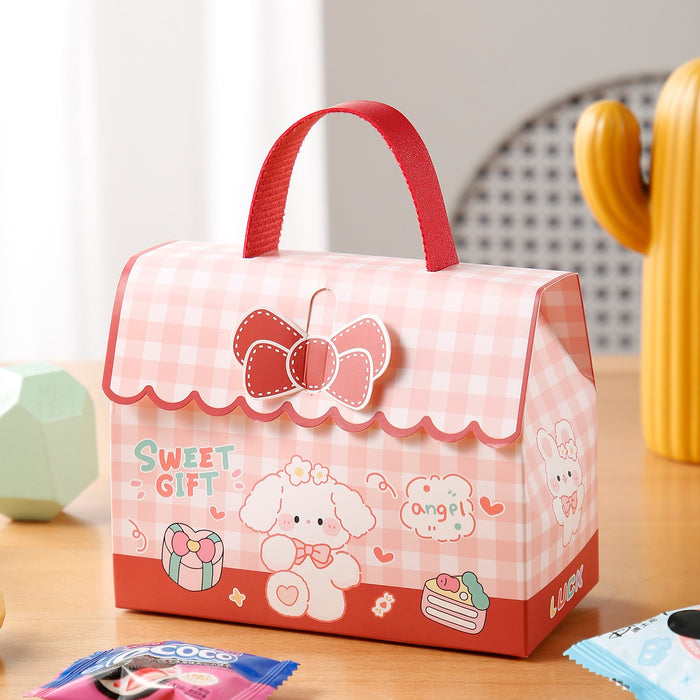 Cute Cartoon Mini Gift Box with Handle – Party Return Gift Packaging Box (Red, Blue & Pink)
