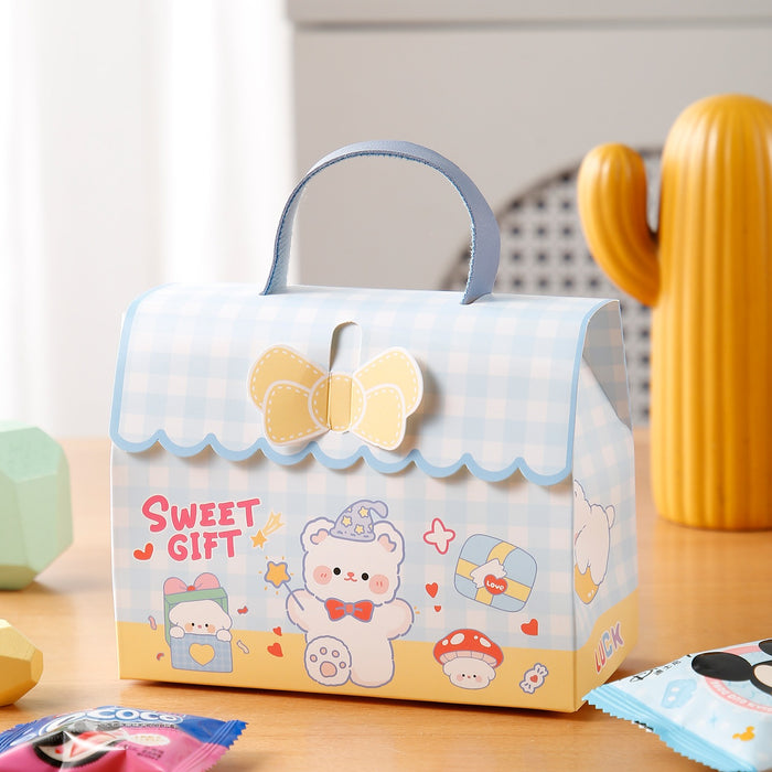 Cute Cartoon Mini Gift Box with Handle – Party Return Gift Packaging Box (Red, Blue & Pink)
