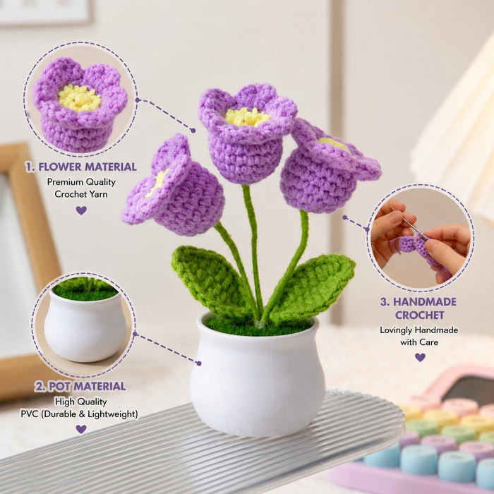 Artificial Crochet Flower Bouquet/Artificial Flowers head /Crochet Flowers Bouquet/Crochet Flowers/Flowers Bouquet Gift for Girls Home Decor, Gifting (13.5 cm height)