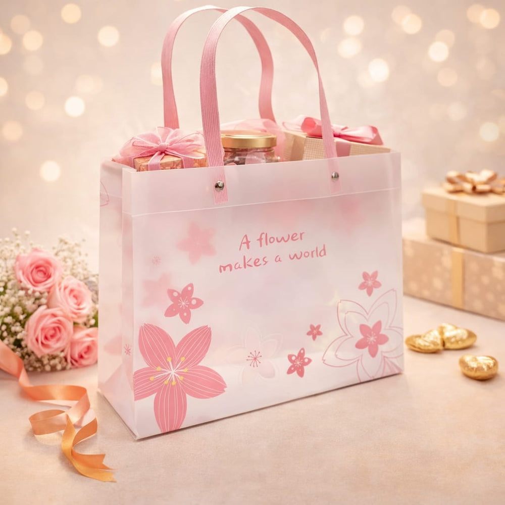 Floral PVC Gift Bags 13x10x4 inch (medium )