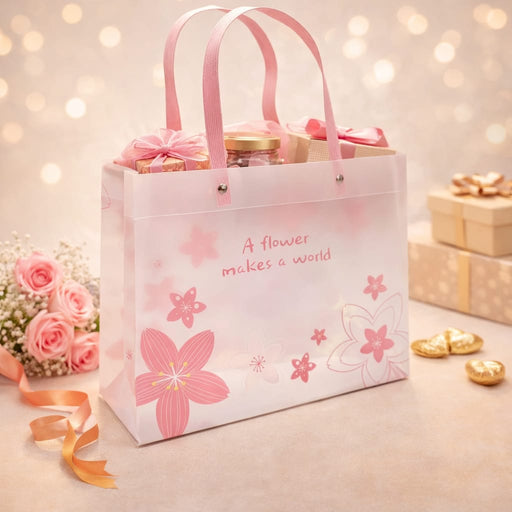 Floral PVC  Big size (32 X 14 X 35 CM)Translucent Bags Goodie Bags With Handle Gift bag, hamper bag, Carry Bags, shopping gift bag, gift for Gifting, Presents, Return Gifts, Birthday, Party, Festivals (Big) (Copy)