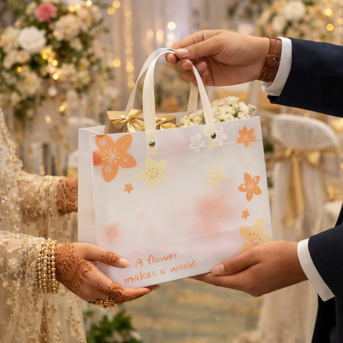 Floral PVC Gift Bags 13x10x4 inch (medium )