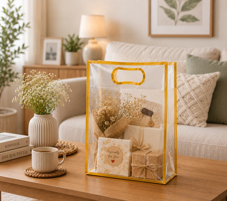 Small Size ( 18 X 8 X 26 CM )Transparent Bag Goodie Bags, Clear Gift Bag, Hamper Bag,Carry Bags,Shopping Gift Bag,Gifting,Presents,Return Gifts,Birthday,Festivals,Events