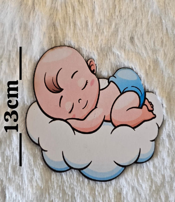 12 Pcs Baby Shower MDF Cutout 5-6 Inch Mix Design Set (Blue & Pink) | Baby Boy & Girl Hamper Decoration | DIY Welcome Baby Party Decor