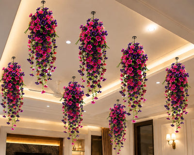 Artificial Hanging Flowers for Home Decor, Pink Flower Vine Garland for Wall, Door, Balcony, Garden, Wedding, Party, Mandap, Room, Office & Festival Decoration
