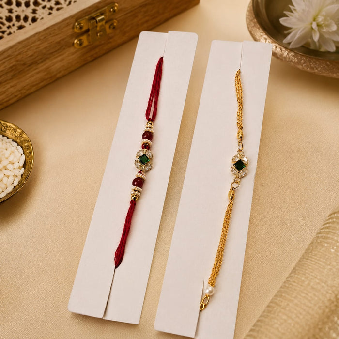 Bhai Bhabhi Rakhi  | Traditional Designer Raksha Bandhan Rakhi | Red Thread & Gold Finish | Premium Festive Rakhi