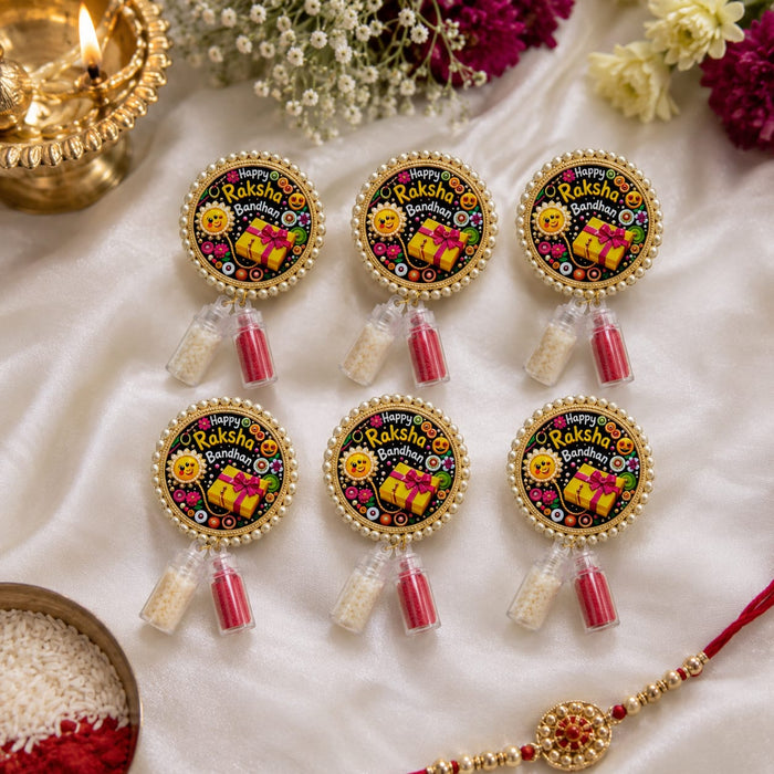 6 Pcs MDF Roli Chawal | Roli Chawal Holder  | Raksha Bandhan Return Gift | 3 Designs | 2.5 Inch