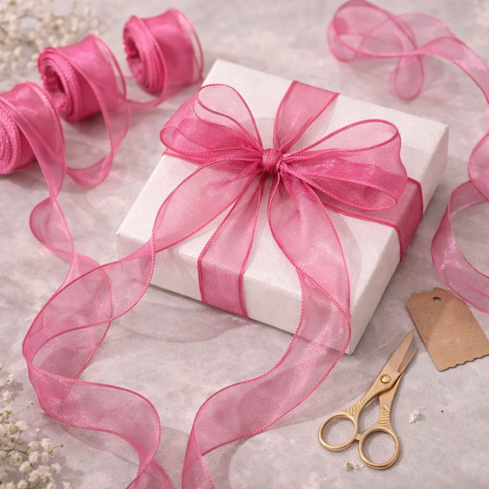 Organza Ribbon Roll for Decoration & Gift Packing – 1.5 Inch Wide Decorative Ribbon for Wedding, Hamper Packing, Craft & Gift Wrapping (Approx. 8 Meter Roll)