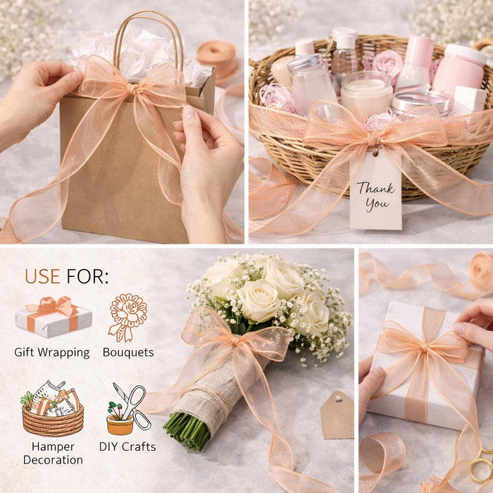 Organza Ribbon Roll for Decoration & Gift Packing – 1.5 Inch Wide Decorative Ribbon for Wedding, Hamper Packing, Craft & Gift Wrapping (Approx. 8 Meter Roll)