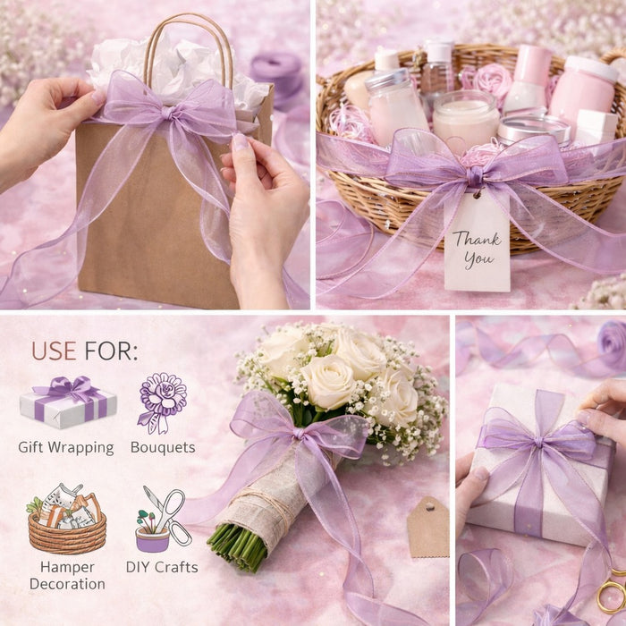 Organza Ribbon Roll for Decoration & Gift Packing – 1.5 Inch Wide Decorative Ribbon for Wedding, Hamper Packing, Craft & Gift Wrapping (Approx. 8 Meter Roll)