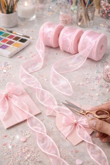 Shiny Organza Ribbon Roll for Decoration & Gift Packing – 1.5 Inch Wide Decorative Ribbon for Wedding, Hamper Packing, Craft & Gift Wrapping (Approx. 8 Meter Roll)