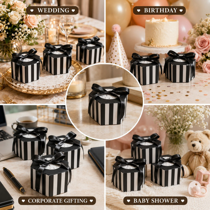 50 Pcs Hexagon Paper Gift Box with Ribbon, Gift Packaging Box for Wedding Return Gifts, Birthday Favours, Chocolate, Dry Fruit, Jewellery, Cosmetics, Baby Shower & Festive Hamper Packing
