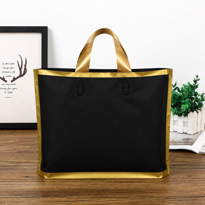 Premium Plastic  Frosted Gift Carry Bag with Handle – Black, White & Green | 35×25×10 cm
