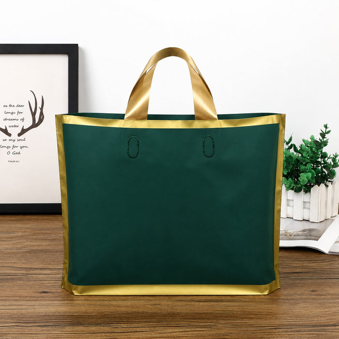 Premium Plastic  Frosted Gift Carry Bag with Handle – Black, White & Green | 35×25×10 cm