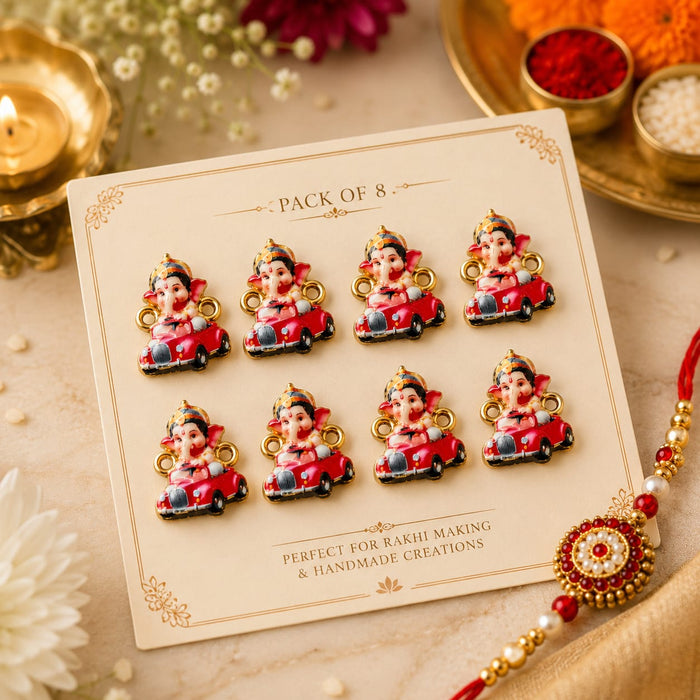 8 PCS Cute designer Rakhi Charms | Football, Ganesha, Tortoise & Cute Designer Metal Charms for DIY Rakhi Making