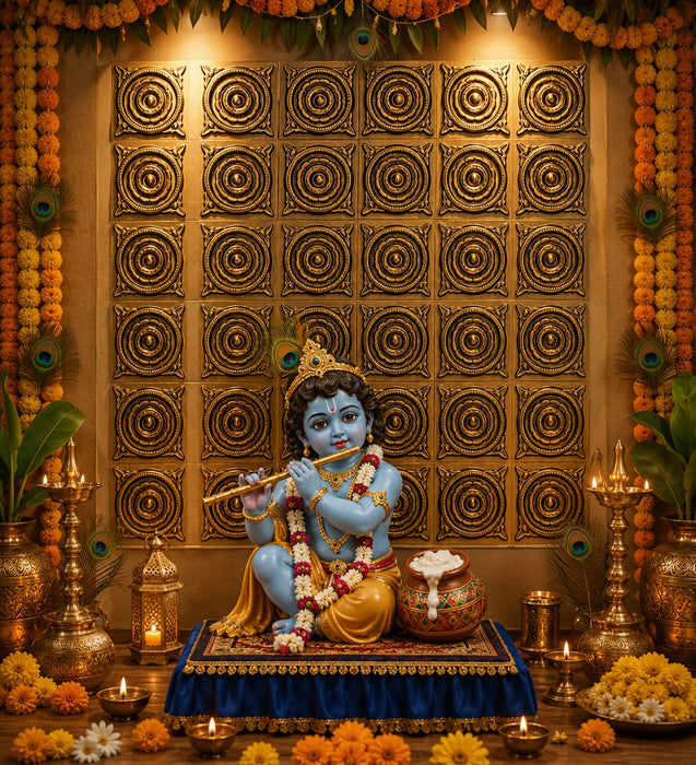 Premium Backdrop Wall Panels (9 pcs set) | 30 × 30 CM Each Panel For Ganpati , Janmashtami , Durga pooja  and Diwali  | 90 × 90 CM DIY Mandap Background | 9 Panels | 3 Designs | Includes Double-Sided Tape