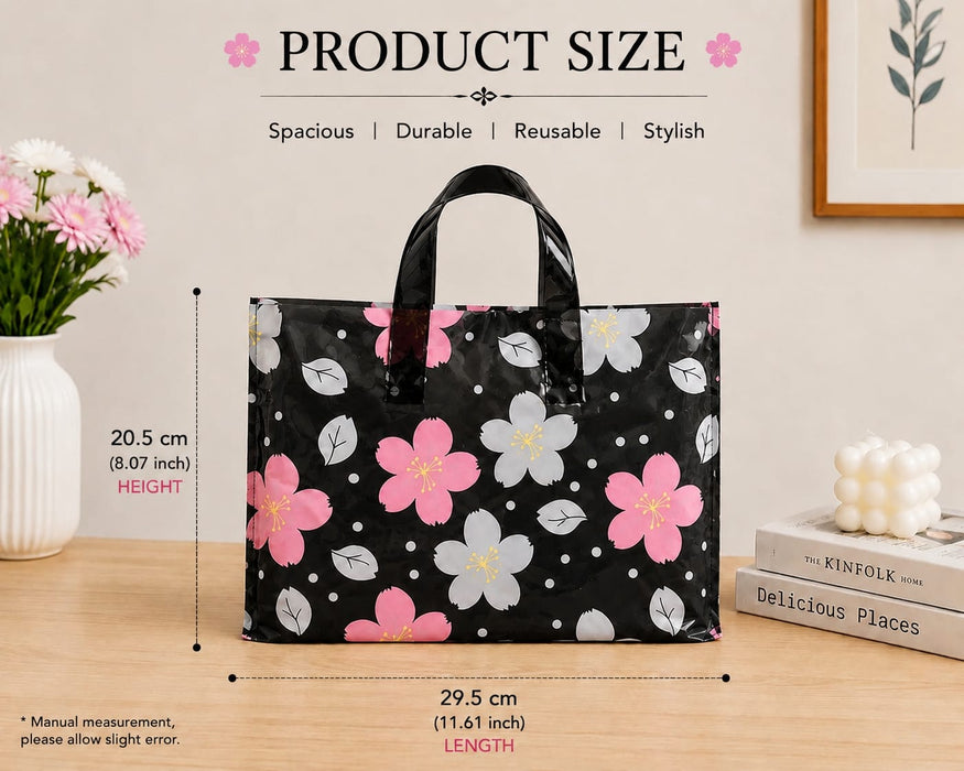 Premium Printed Frosted Plastic Gift Tote Bags | Reusable Carry Bags for Return Gifts, Hampers & Party Packaging (5 Designs Available)