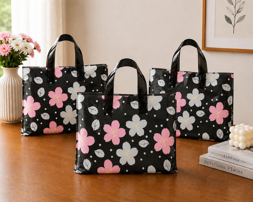 Premium Printed Frosted Plastic Gift Tote Bags | Reusable Carry Bags for Return Gifts, Hampers & Party Packaging (5 Designs Available)