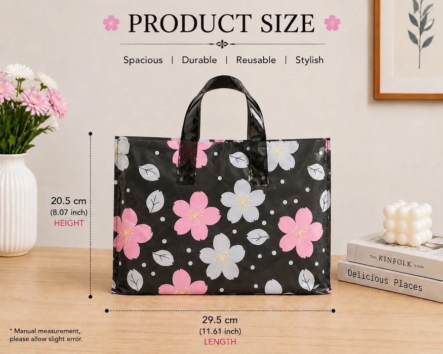 Premium Printed Frosted Plastic Gift Tote Bags | Reusable Carry Bags for Return Gifts, Hampers & Party Packaging (5 Designs Available)