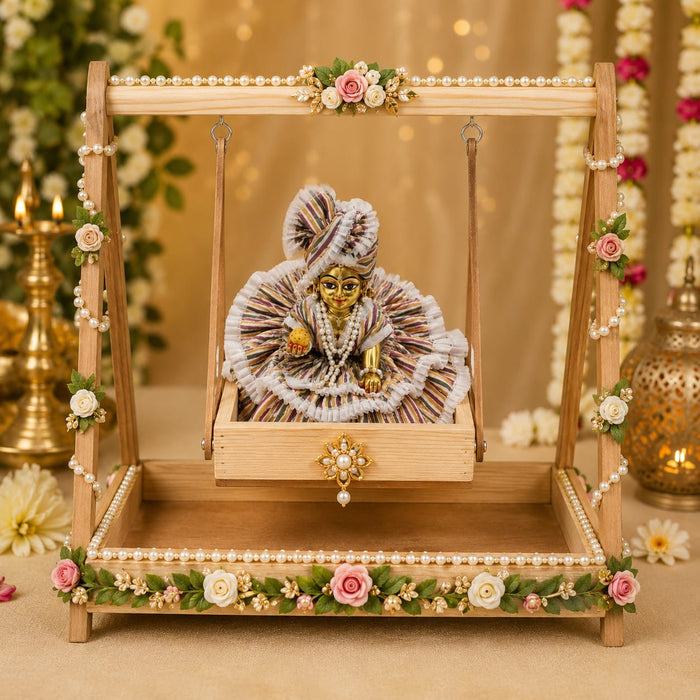 Premium Wooden Folding/Foldable Jhula Swing for ganpati , Baby shower , Balgopal Krishna Janmashtami | Traditional Palna for Laddu Gopal, Kanhaji Pooja, Home Mandir Temple Festival Decoration (Wooden Jhula)
