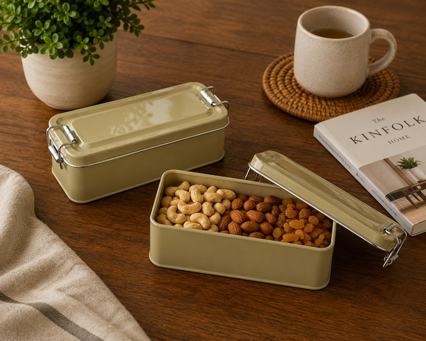 Premium Tin Material Packing Box (15×6×6 cm) | Food Container for Fruits,Desserts, Snacks, Gifting ,Tiffin, Picnic & Travel ( Not For Liquids )