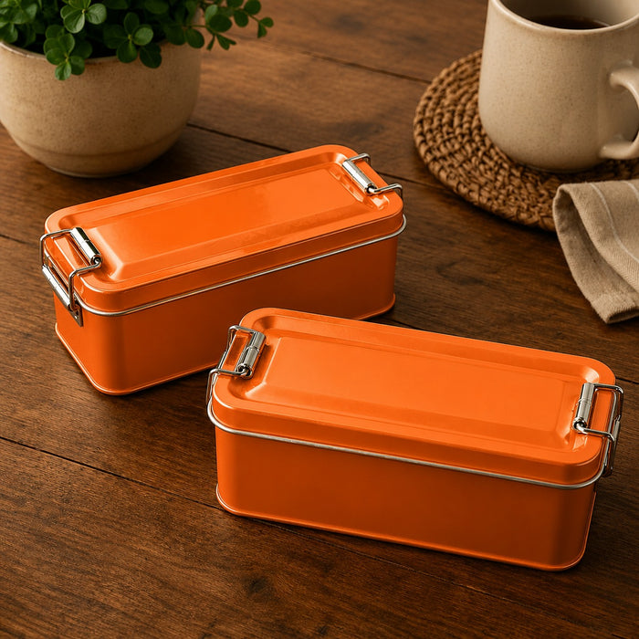 Premium Tin Material Packing Box (15×6×6 cm) | Food Container for Fruits,Desserts, Snacks, Gifting ,Tiffin, Picnic & Travel ( Not For Liquids )